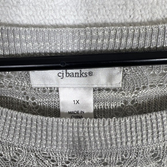 CJ Banks Lightweight Sweater Womens 1X Slub Knit Body Crochet Shoulders Gray - Picture 5 of 11